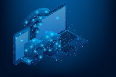 Soyut çizgi ve 5G Wi-Fi işareti. Düşük polimerli yeni nesil ağlar. Çokgen yüksek hızlı mobil İnternet. 