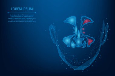 Soyut ağ çizgisi ve Sinüzit noktası. Düşük polimer, sağlıklı ve iltihaplı burun sinüsü. Çokgen vektör çizimi