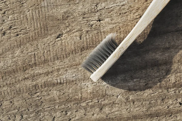 Eko Drewniana Szczoteczka Zębów Zero Marnotrawienia Zębów Szczotka Bambusa Koncepcja — Zdjęcie stockowe