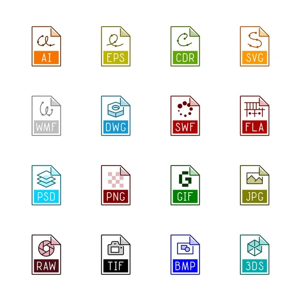 Ícones de tipo de arquivo: Gráficos - Linne Color series — Vetor de Stock