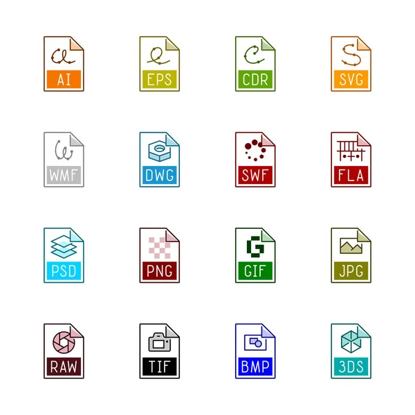File type icons: Graphics - Linne Color series — Stock Illustration File type icons: Graphics - Linne Color series Stock Vector