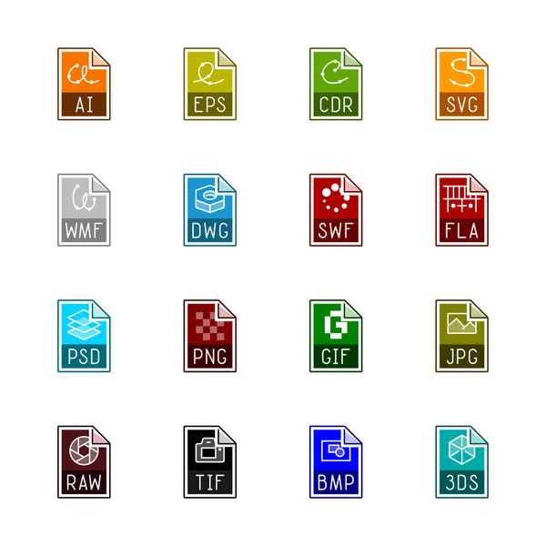 Iconos de tipo de archivo: Graphics - Linne Color series — Vector de stock