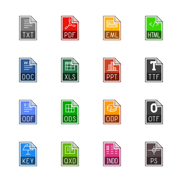 File type icons: Texts, fonts and page layout - Linne Color series