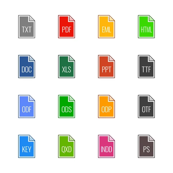 Iconos de tipo de archivo: Textos, fuentes y diseño de página - Linne UL Color series — Vector de stock