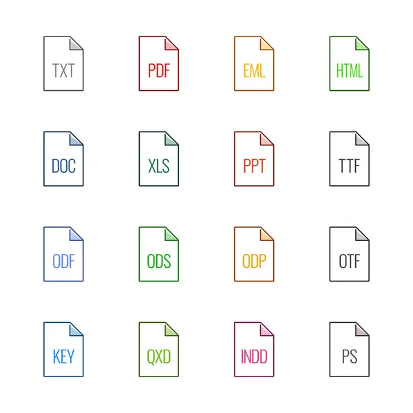 File type icons: Texts, fonts and page layout - Linne UL Color series — Stock Vector