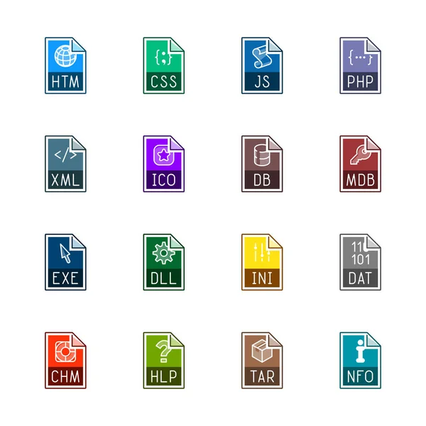Dateityp-Symbole: Webseiten und Anwendungen - linne color series — Stockvektor
