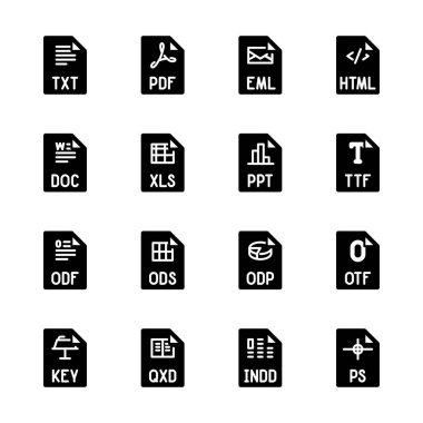 Dosya türü simgeleri - metin, yazı tipleri ve sayfa düzeni