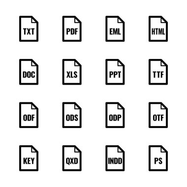 Dosya türü simgeleri - metin, yazı tipleri ve sayfa düzeni