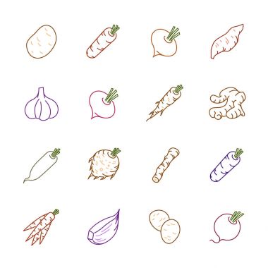 Sebze simgeler - patates, havuç ve sarımsak