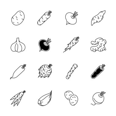 Sebze simgeler - patates, havuç ve sarımsak