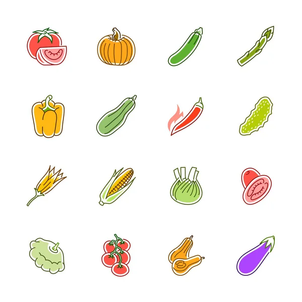 Ícones de legumes - Tomate, pepino e pimenta — Vetor de Stock