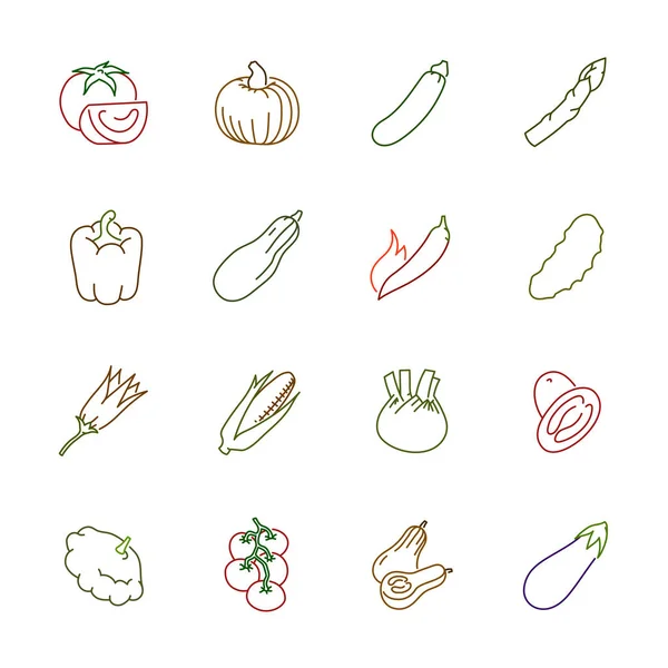 Vegetables icons - Tomato, cucumber and chili — Stock Vector