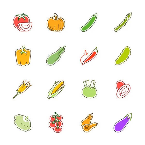 Ícones de legumes - Tomate, pepino e pimenta — Vetor de Stock