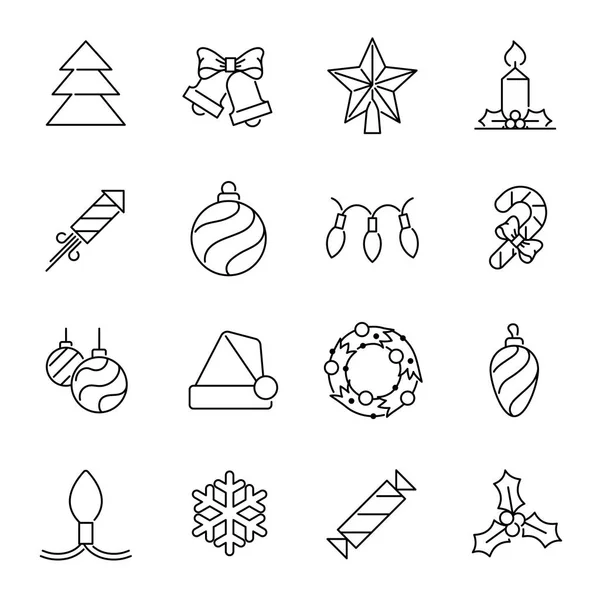 Ícones de Natal - árvore de Natal e decorações — Vetor de Stock
