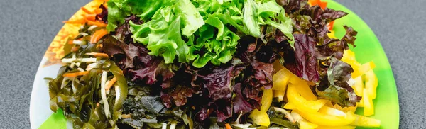 Ingrédients Pour Faire Salade Sur Une Assiette Verte Concept Saine — Photo