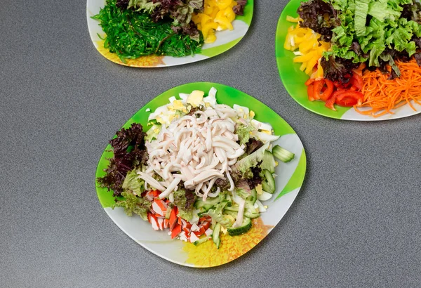 Ingredientes Para Fazer Salada Uma Chapa Verde Conceito Alimentação Saudável — Fotografia de Stock