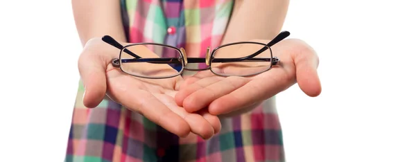 Nettes Kleines Mädchen Mit Brille Auf Weißem Hintergrund Studioaufnahme — Stockfoto