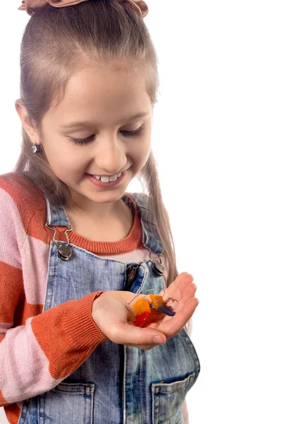 Retrato Niña Con Aparato Ortodoncia Aislado Sobre Fondo Blanco —  Fotos de Stock