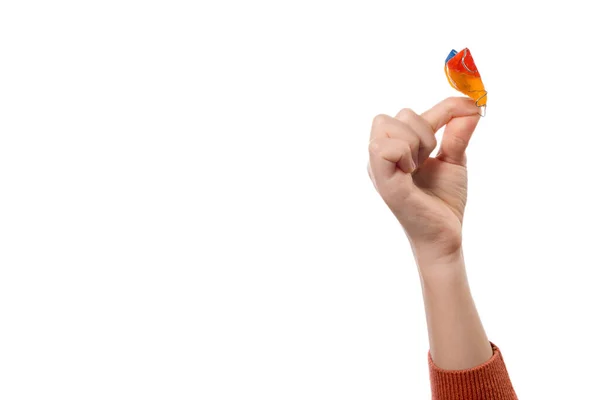 Mano Niño Con Aparato Ortodoncia Aislado Sobre Fondo Blanco — Foto de Stock