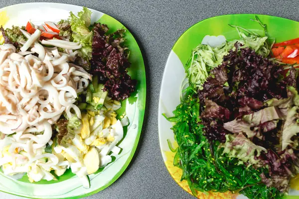 Ingredientes Para Fazer Salada Uma Chapa Verde Conceito Alimentação Saudável — Fotografia de Stock