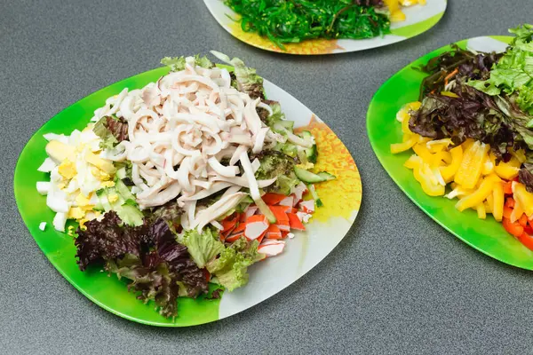 Ingredientes Para Fazer Salada Uma Chapa Verde Conceito Alimentação Saudável — Fotografia de Stock