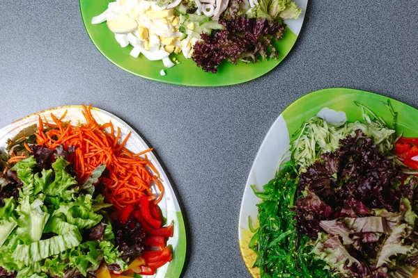 Ingredientes Para Fazer Salada Uma Chapa Verde Conceito Alimentação Saudável — Fotografia de Stock