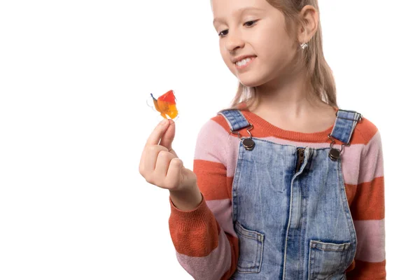 Retrato Menina Com Aparelho Ortodôntico Isolado Fundo Branco — Fotografia de Stock