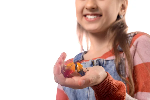 Retrato Niña Con Aparato Ortodoncia Aislado Sobre Fondo Blanco —  Fotos de Stock