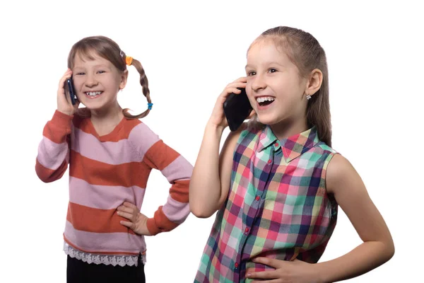 Duas Meninas Giras Estão Falando Telefones Celulares Conceito Falta Comunicação — Fotografia de Stock