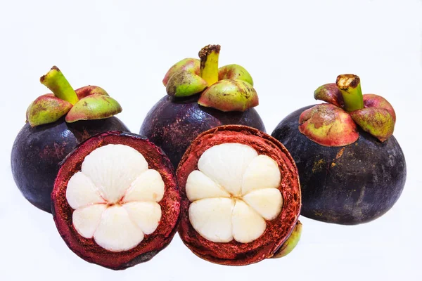 Closeup view of Tropical Fruit Mangosteens isolated on the white background, — Stock Photo, Image