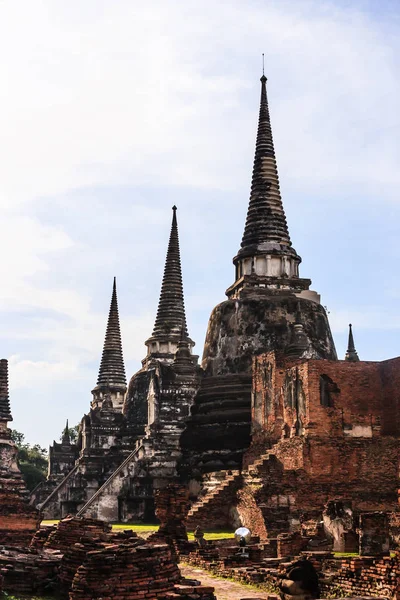 View of asian Thai religious architecture ancient Pagodas in Wat Phra Sri Sanphet Historical Park, Ayuthaya, Thailand, Southeast Asia. Thailand\'s top historic landmark, attraction and destination