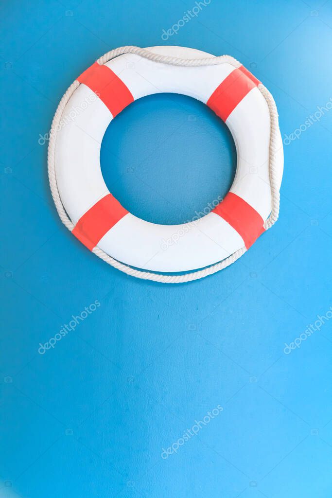 Bright Life Buoy in Blue background. Personal life support flota