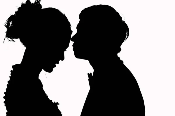 Silhouette Groom Kissing Bride Couple Lovers White Background Clipping Path — 스톡 사진