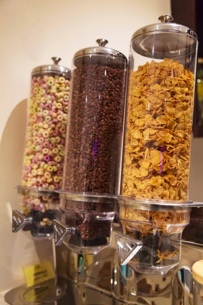 Variedad Focalizada Selectiva Cereales Para Desayuno Comida Matutina Chocolate Negro — Foto de Stock