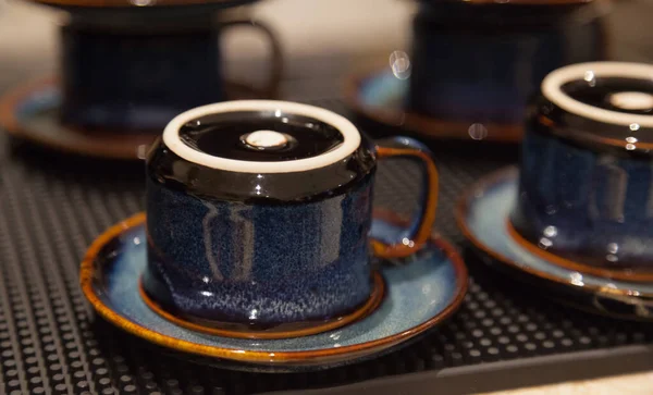 Nettoyez Les Tasses Café Vintage Hygiéniques Séchées Placées Envers Sur — Photo