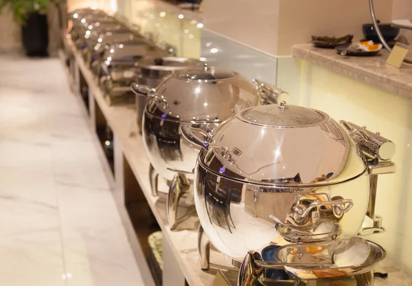 Platos Calientes Aluminio Para Calentar Comida Restaurante Del Hotel Servicio — Foto de Stock