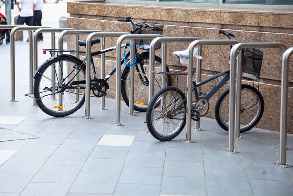 Bicycle Top Tubes Securely Chained Chain Links Locks Metal Bike Royalty Free Stock Images