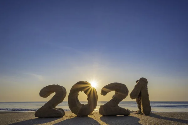 Frohes Neues Jahr 2021 Das Morgenlicht Strand Der Tag Strahlenden — Stockfoto