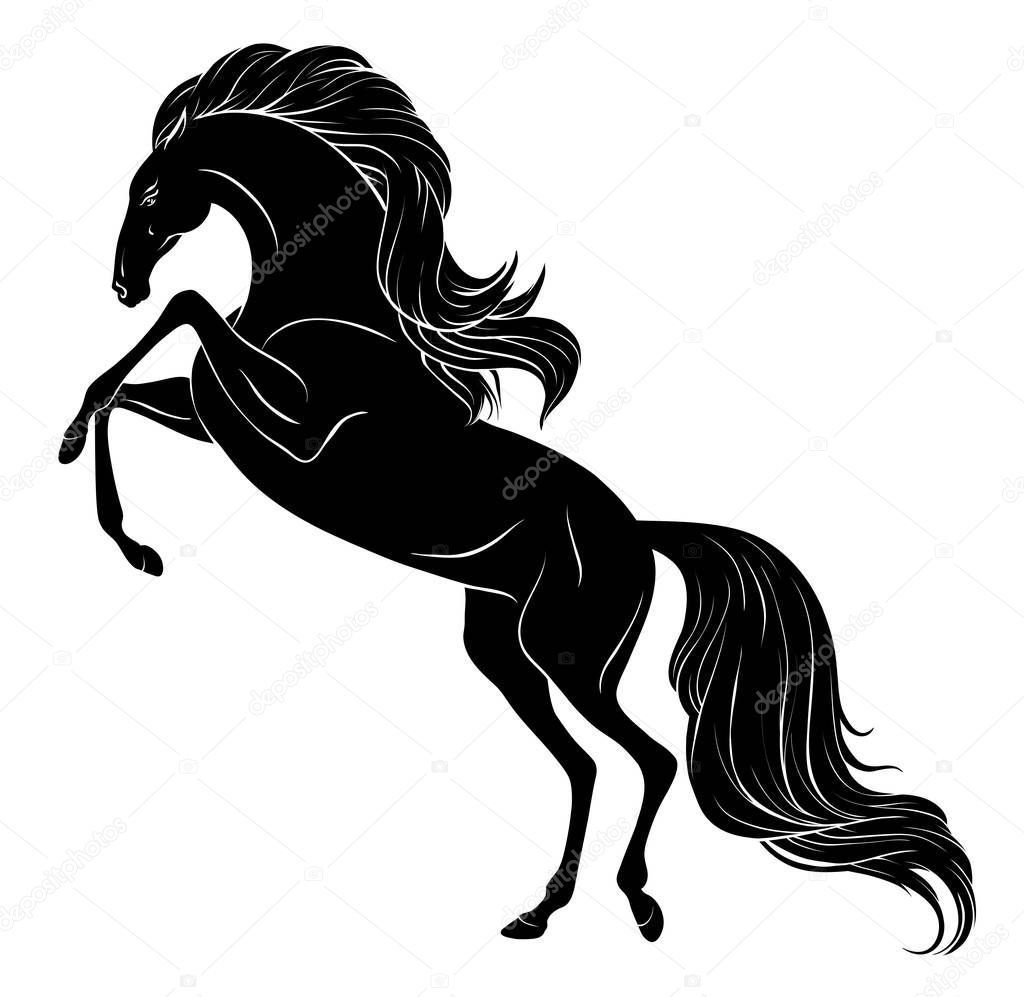 Galloping horse with long mane and tail