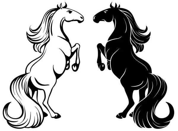 Rearing horse outline and silhouette — Stock Vector