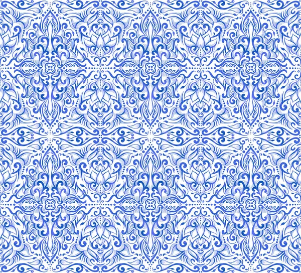 Patrón de damasco azul sin costuras — Archivo Imágenes Vectoriales