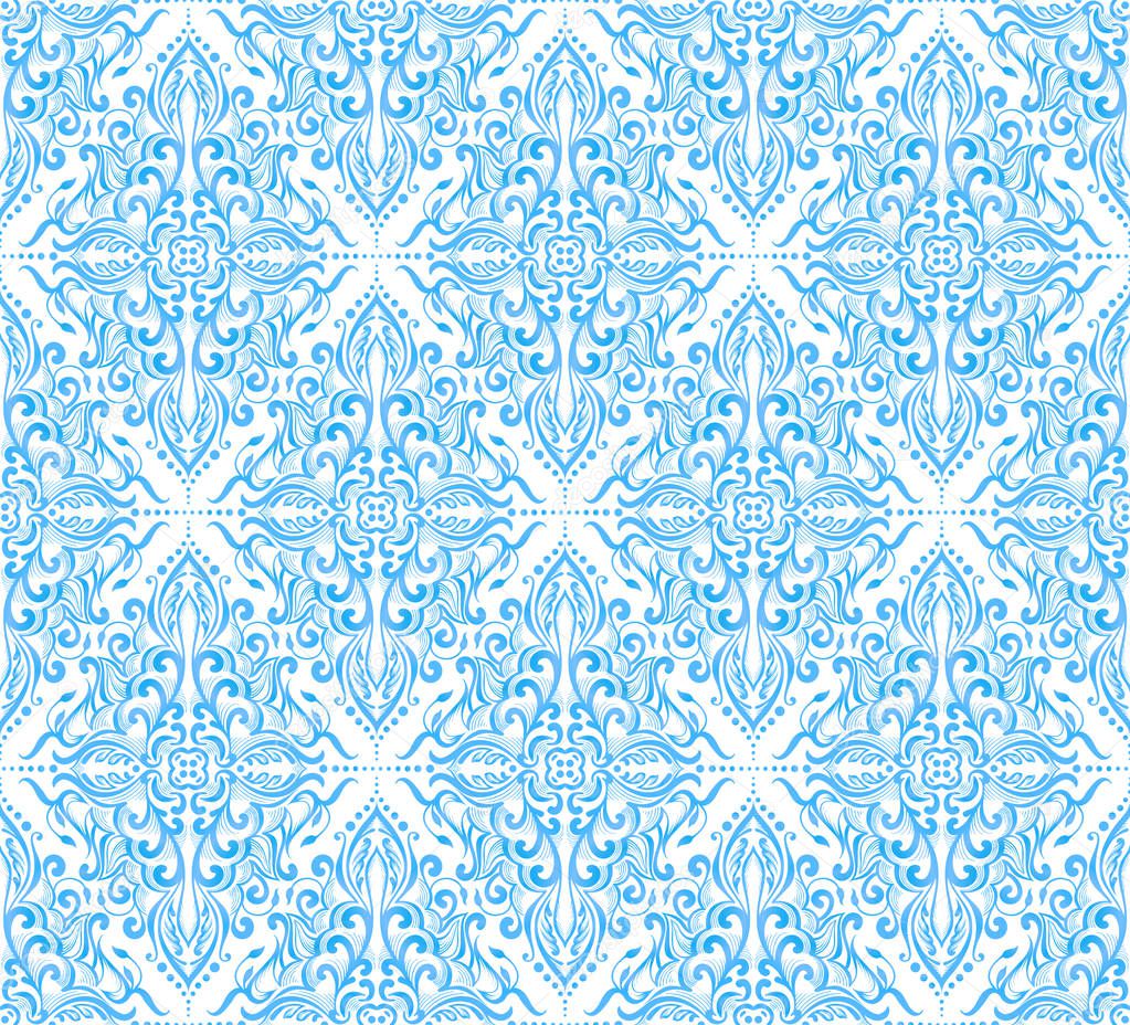 Seamless blue damask pattern