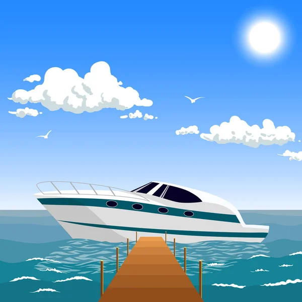 Sport yacht near the pier — Stock Vector