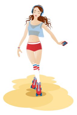 kulaklıklar ile paten kız