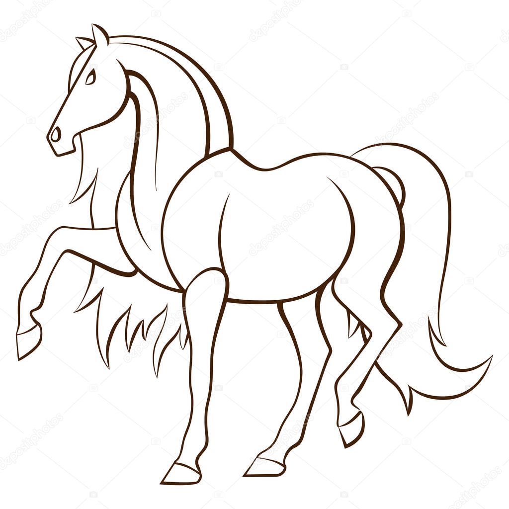 Stylized outlined black and white horse performing piaffe