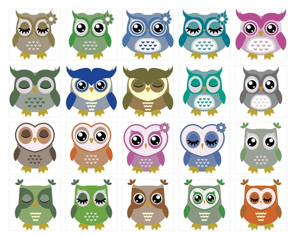 Big Collection of Funny Owl — Stock Vector