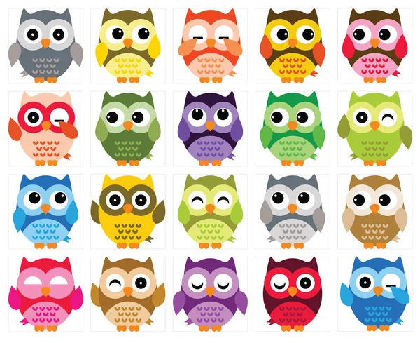 Big Collection of Funny Owl — Stock Vector