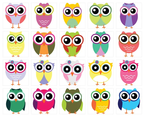 Big Collection of Funny Owl — Stock Vector