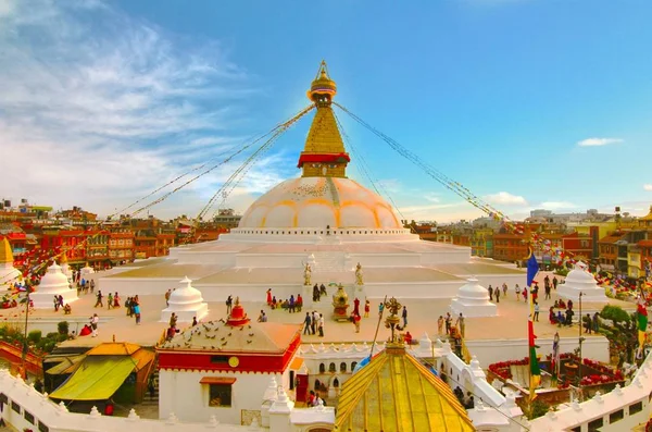 Puesta de sol en el boudhanath stupa kathmandu nepal — Foto de Stock
