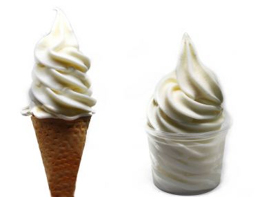 Süt yumuşak hizmet dondurma bir koni ve bir fincan